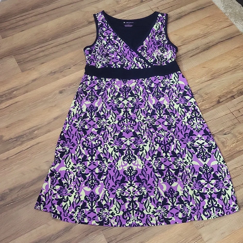 TEKGEAR Navy Purple Lime Green Fleur De Lis Modest Sleeveless Athletic Dress - Picture 3 of 8